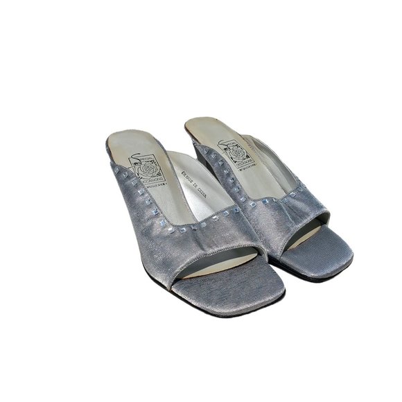 Vintage 90s Y2K Special Occasions by Saugus Shoe Silver Dyed Sandal Heel Mules - Picture 3 of 9